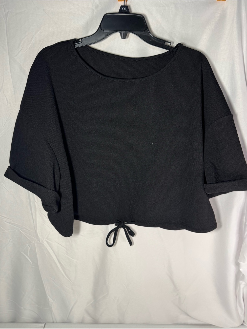 SHEIN Black Cropped Drawstring Boxy Top